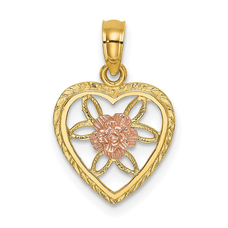 14K Two-Tone Heart W/ Flower Inside Charm