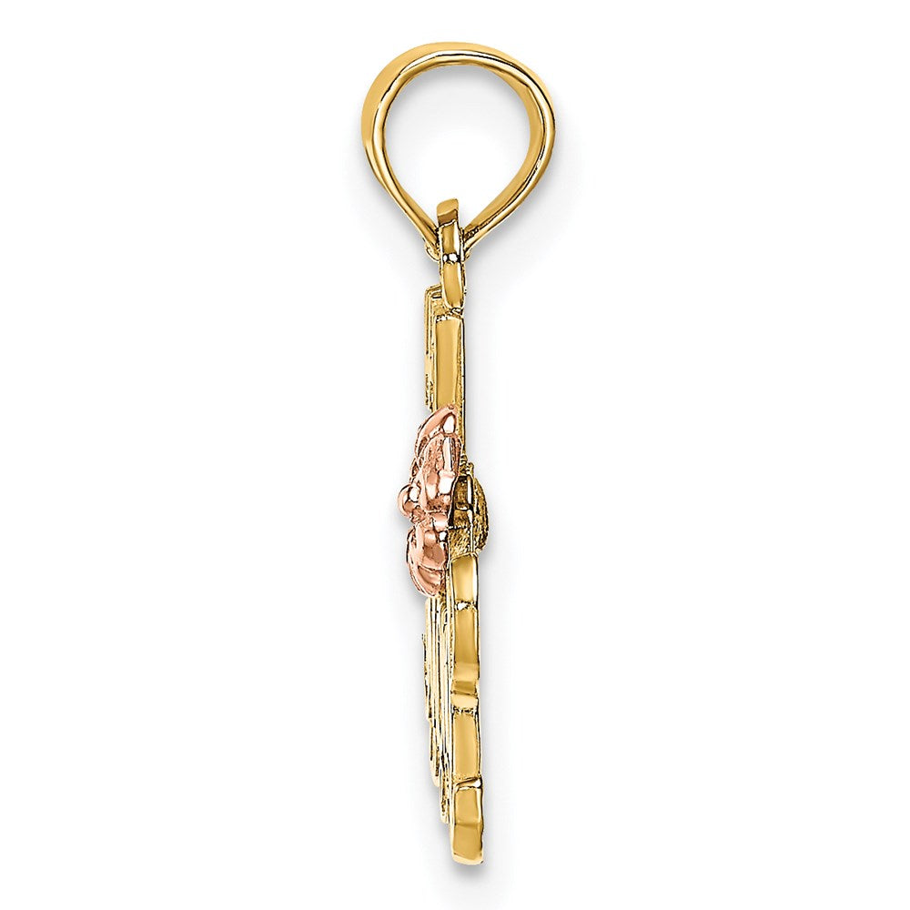 14K Two-Tone #1 Mom Script W/ Flower Charm