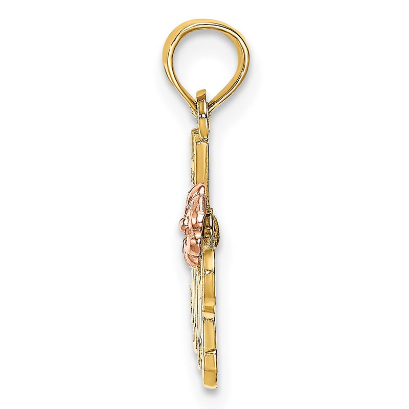 14K Two-Tone #1 Mom Script W/ Flower Charm