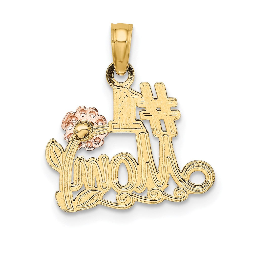 14K Two-Tone #1 Mom Script W/ Flower Charm