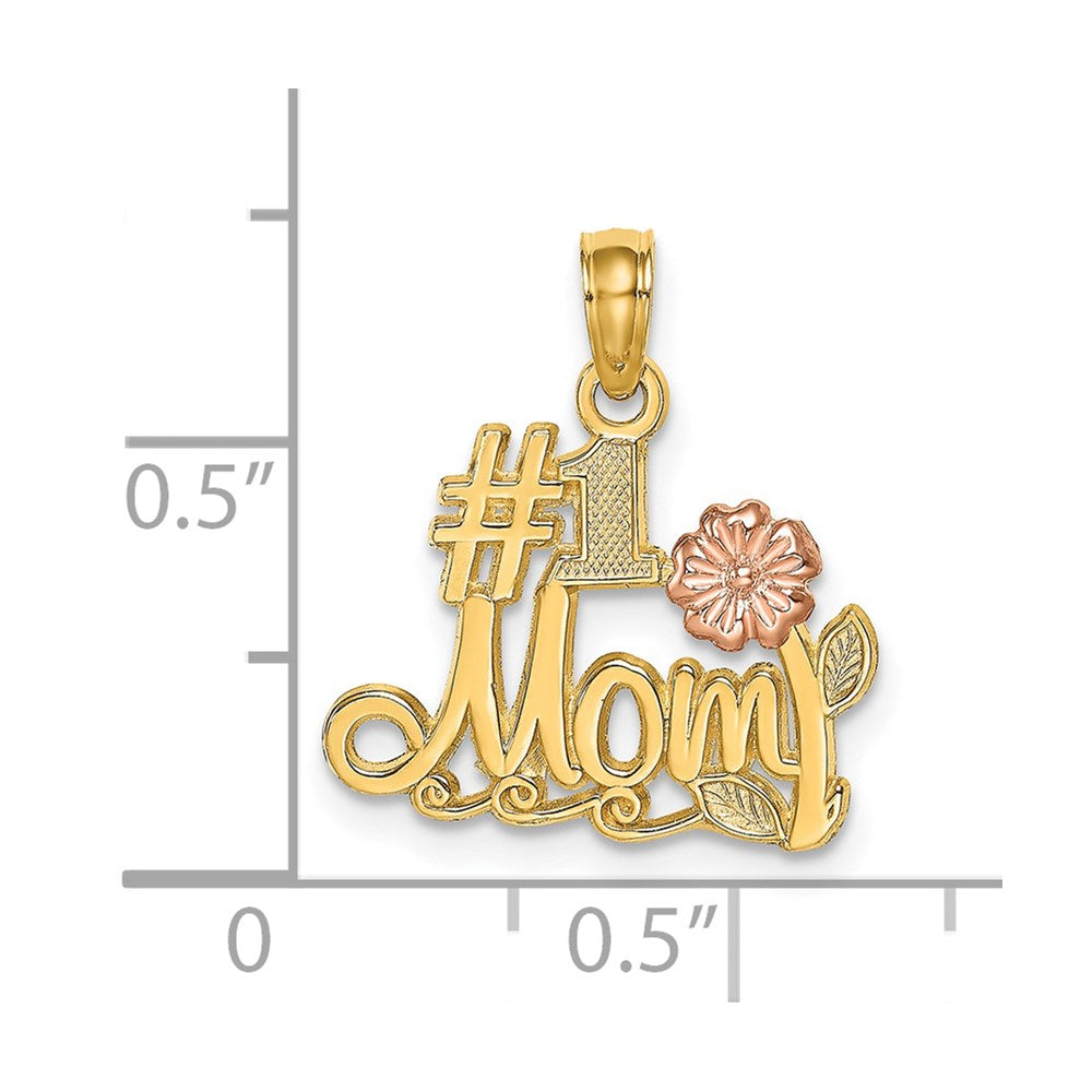 14K Two-Tone #1 Mom Script W/ Flower Charm