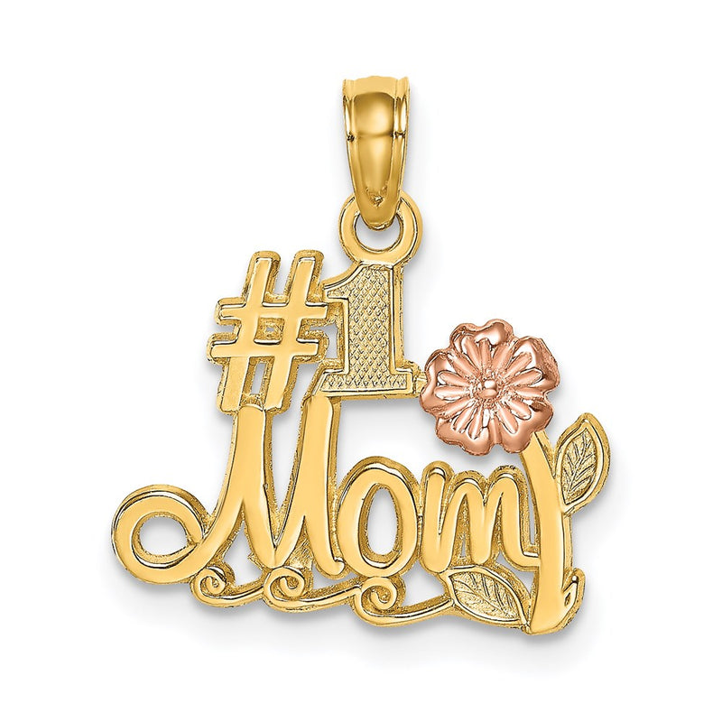 14K Two-Tone #1 Mom Script W/ Flower Charm