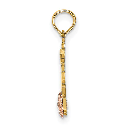 14K Two-Tone Mom Script W/ Flower Charm