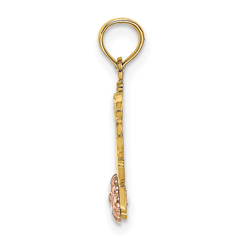 14K Two-Tone Mom Script W/ Flower Charm