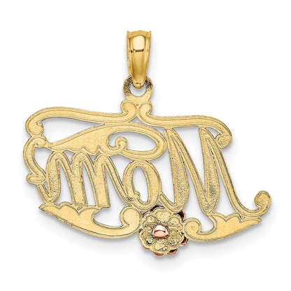 14K Two-Tone Mom Script W/ Flower Charm