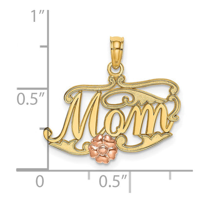 14K Two-Tone Mom Script W/ Flower Charm