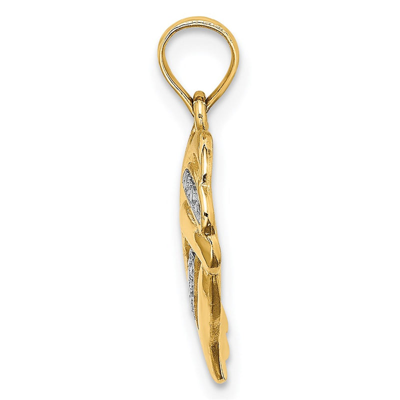 14K Yellow & Rhodium W/ White Textured Heart Charm