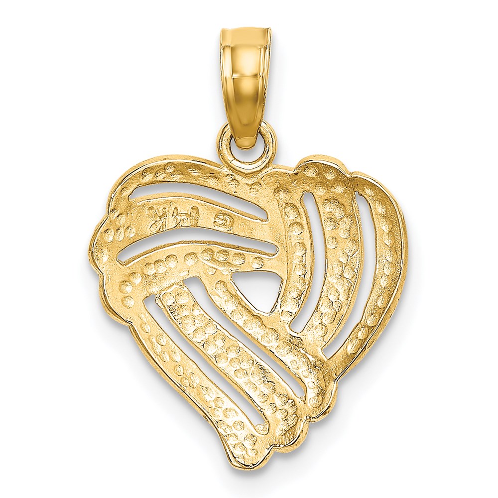 14K Yellow & Rhodium W/ White Textured Heart Charm