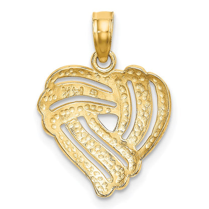 14K Yellow & Rhodium W/ White Textured Heart Charm
