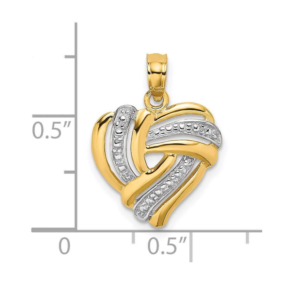 14K Yellow & Rhodium W/ White Textured Heart Charm