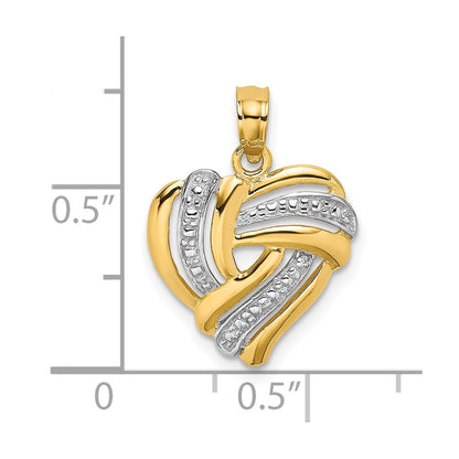 14K Yellow & Rhodium W/ White Textured Heart Charm