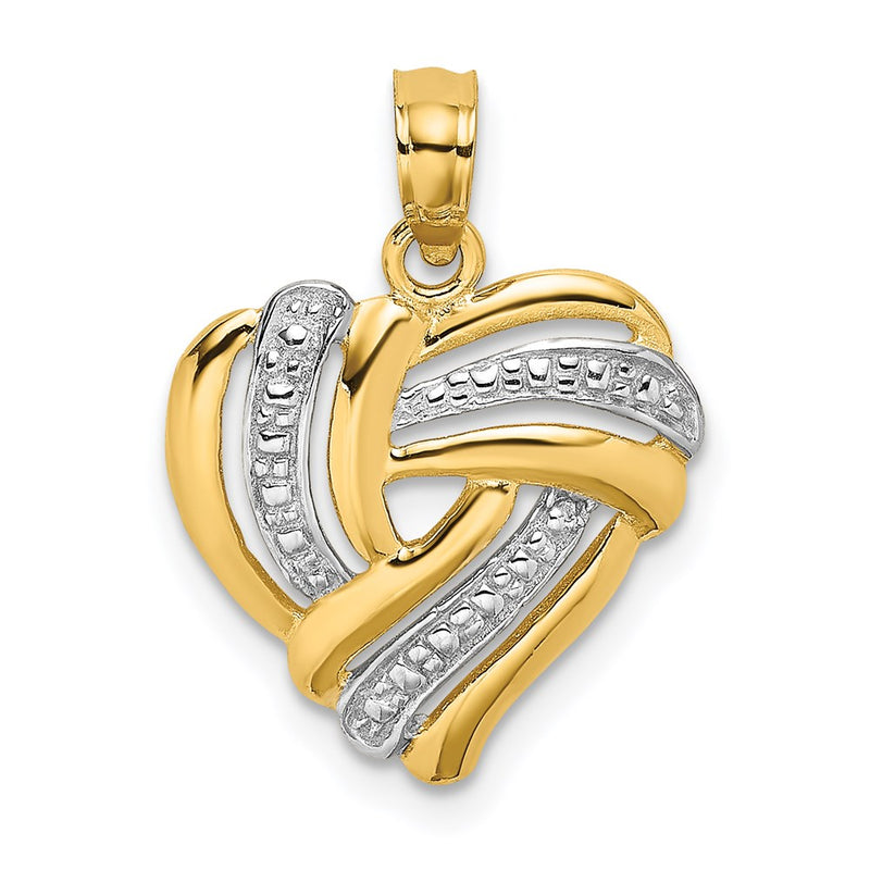 14K Yellow & Rhodium W/ White Textured Heart Charm