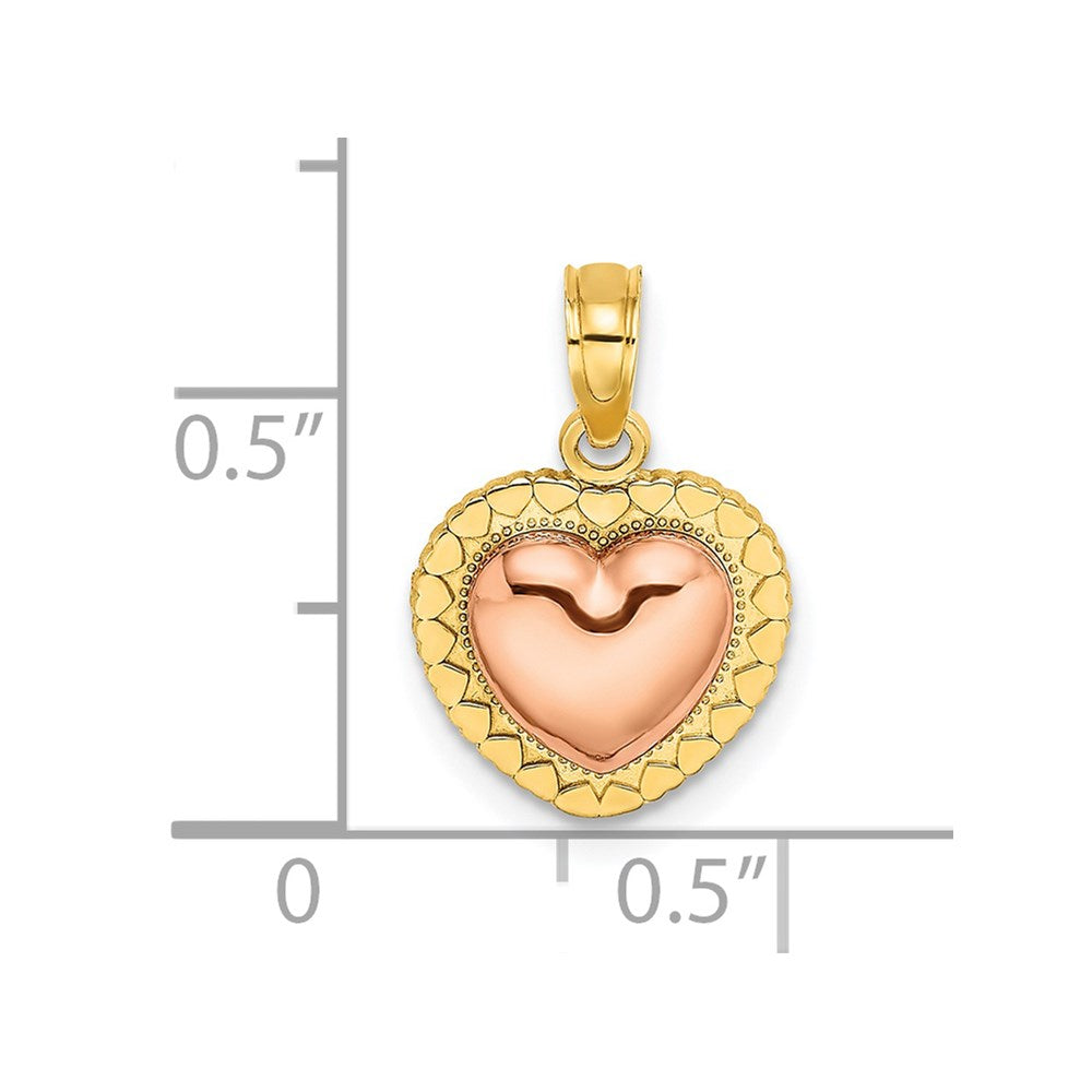 14K Two-Tone Yellow And Rose Gold Polished Heart Beaded Charm