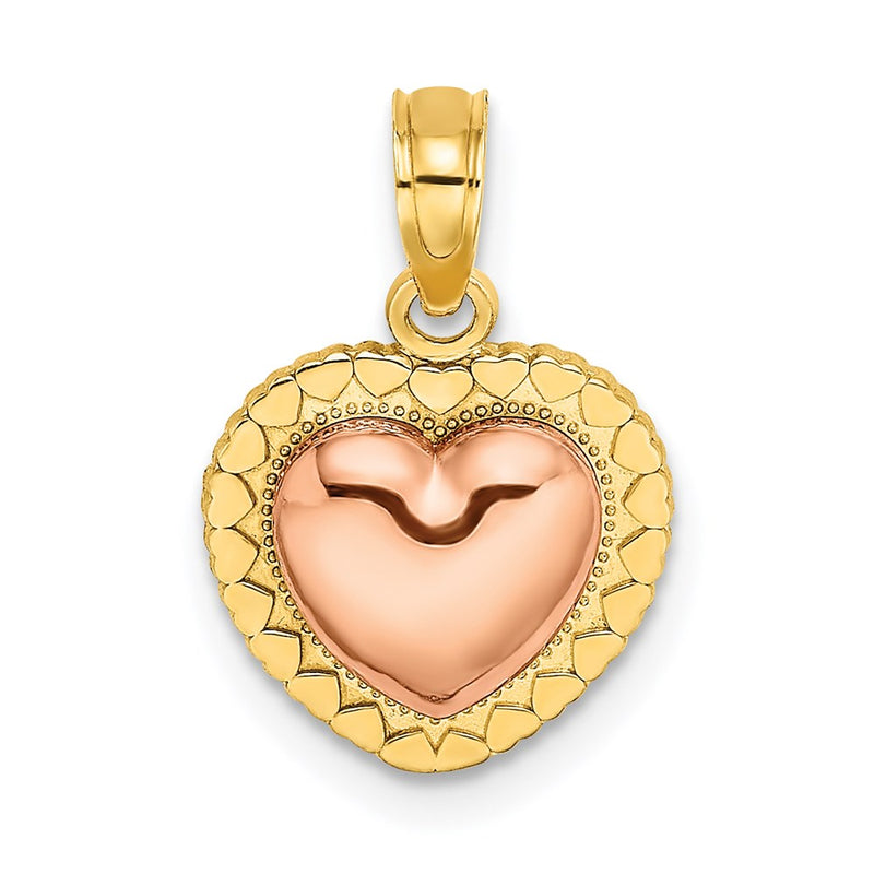14K Two-Tone Yellow And Rose Gold Polished Heart Beaded Charm