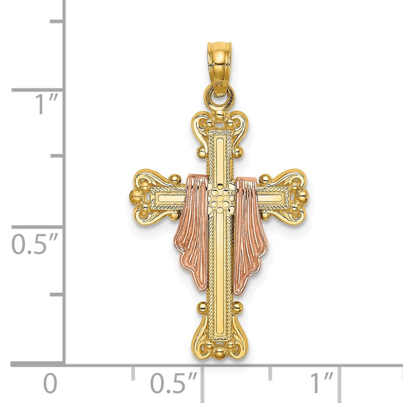 14K Two-Tone Cross W/ Drape Charm