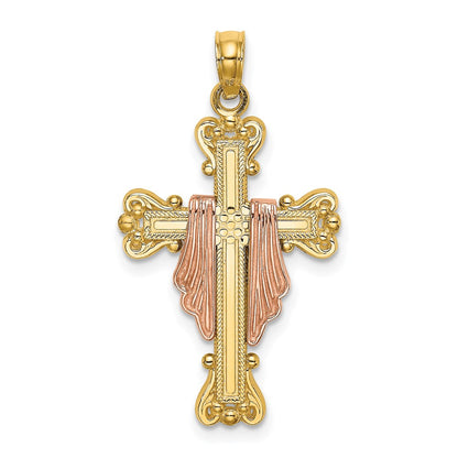 14K Two-Tone Cross W/ Drape Charm