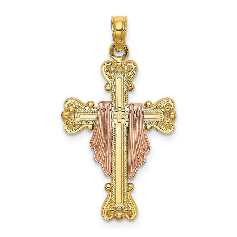 14K Two-Tone Cross W/ Drape Charm