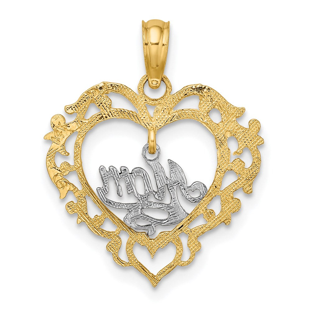 14K Two-Tone Mom Inside Heart Charm