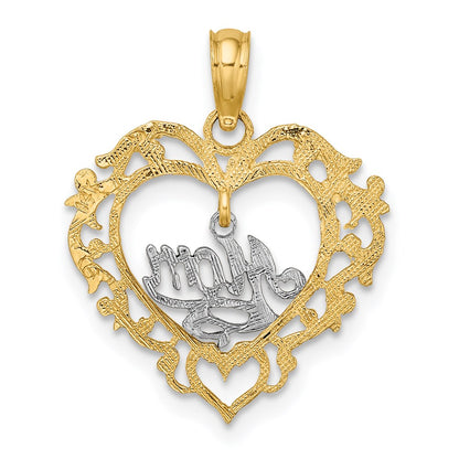 14K Two-Tone Mom Inside Heart Charm