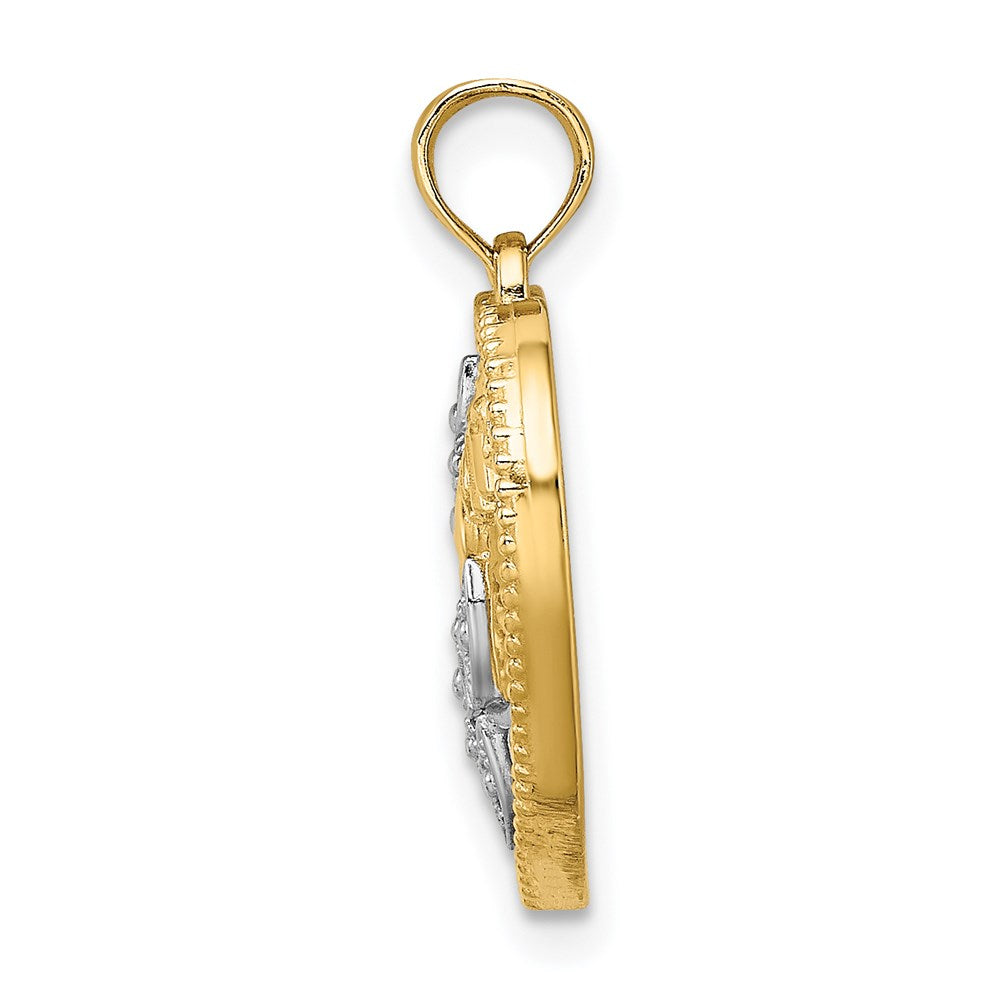 14K Yellow & Rhodium W/ Textured Heart Mom Charm