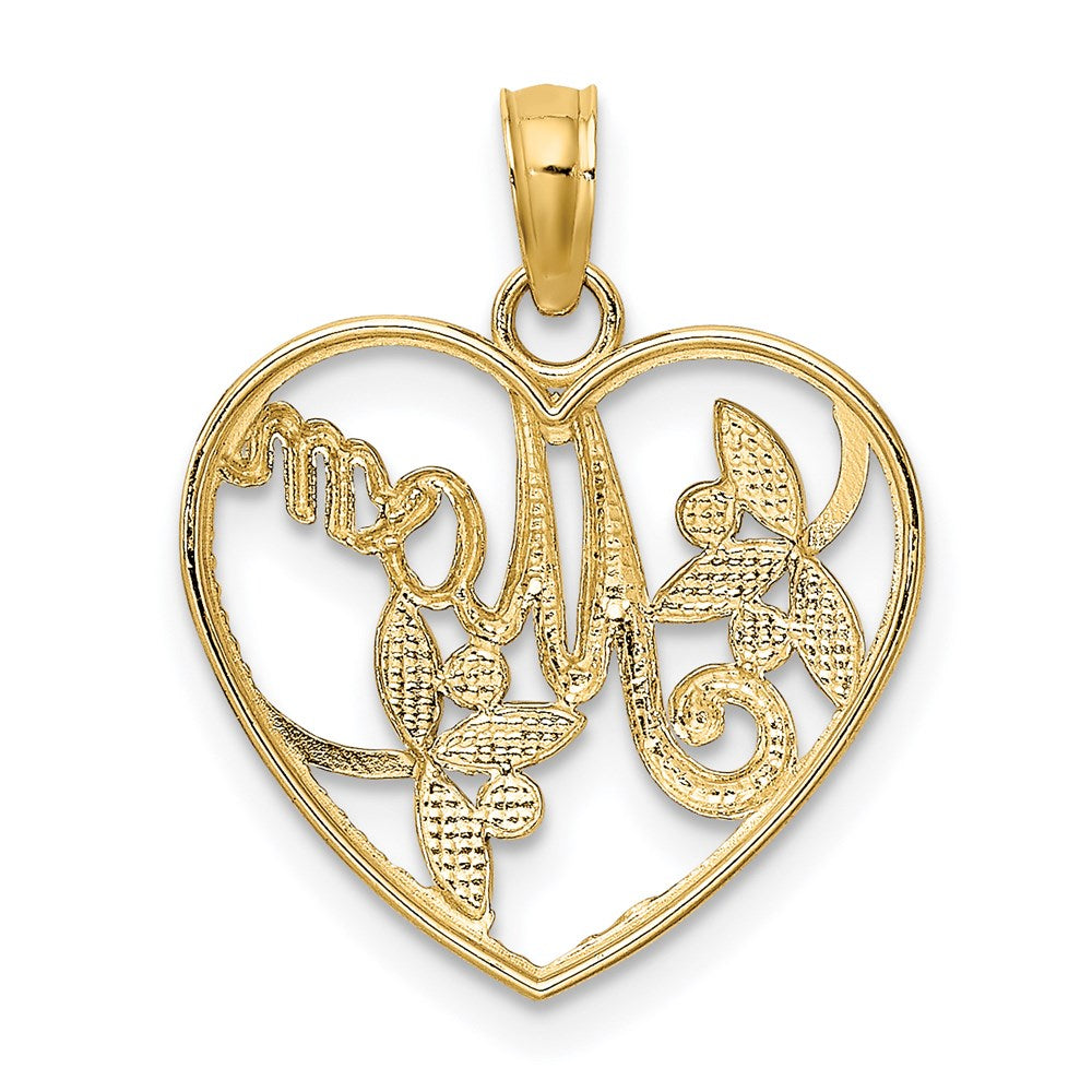 14K Yellow & Rhodium W/ Textured Heart Mom Charm