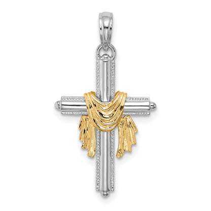 14K Two-Tone Cross W/ Drape Charm
