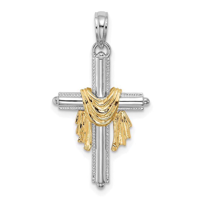 14K Two-Tone Cross W/ Drape Charm