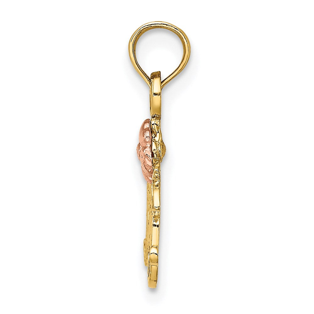 14K Two-Tone Textured Scroll W/ Flower Mom Charm