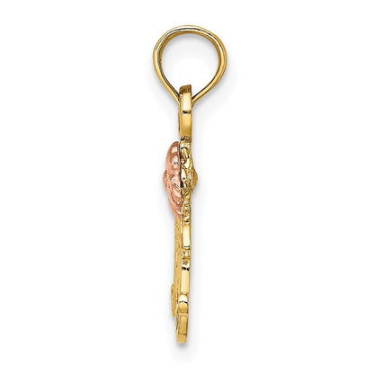 14K Two-Tone Textured Scroll W/ Flower Mom Charm
