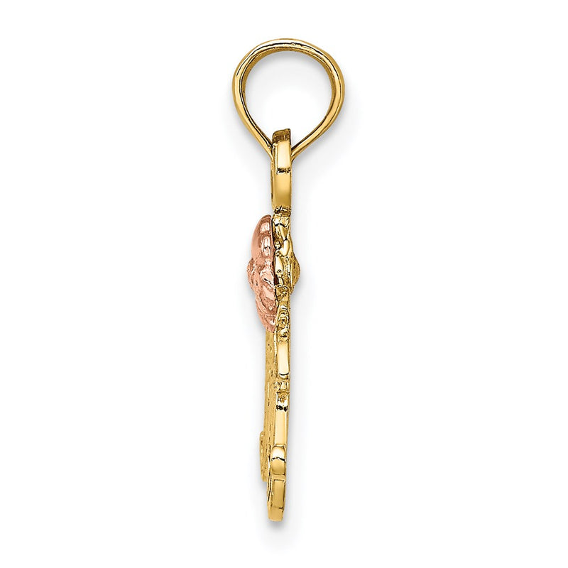 14K Two-Tone Textured Scroll W/ Flower Mom Charm