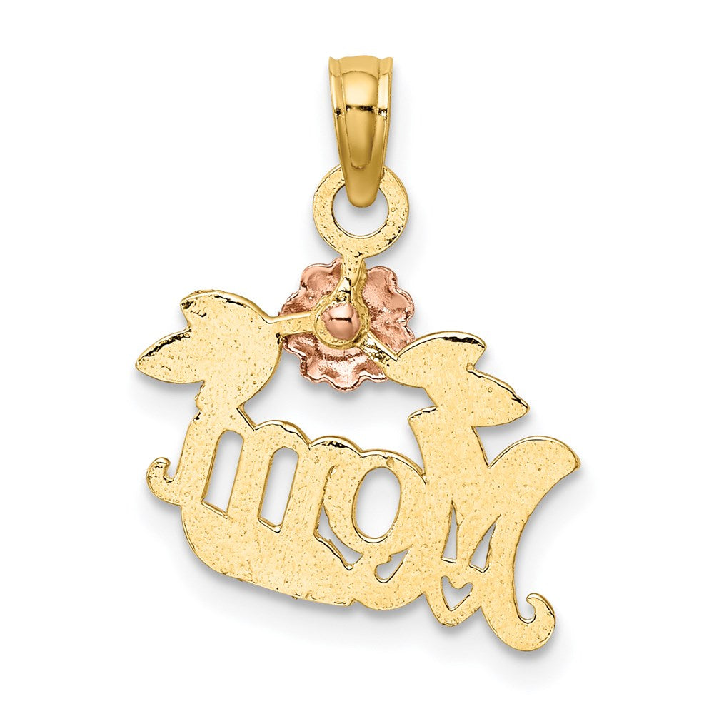14K Two-Tone Textured Scroll W/ Flower Mom Charm