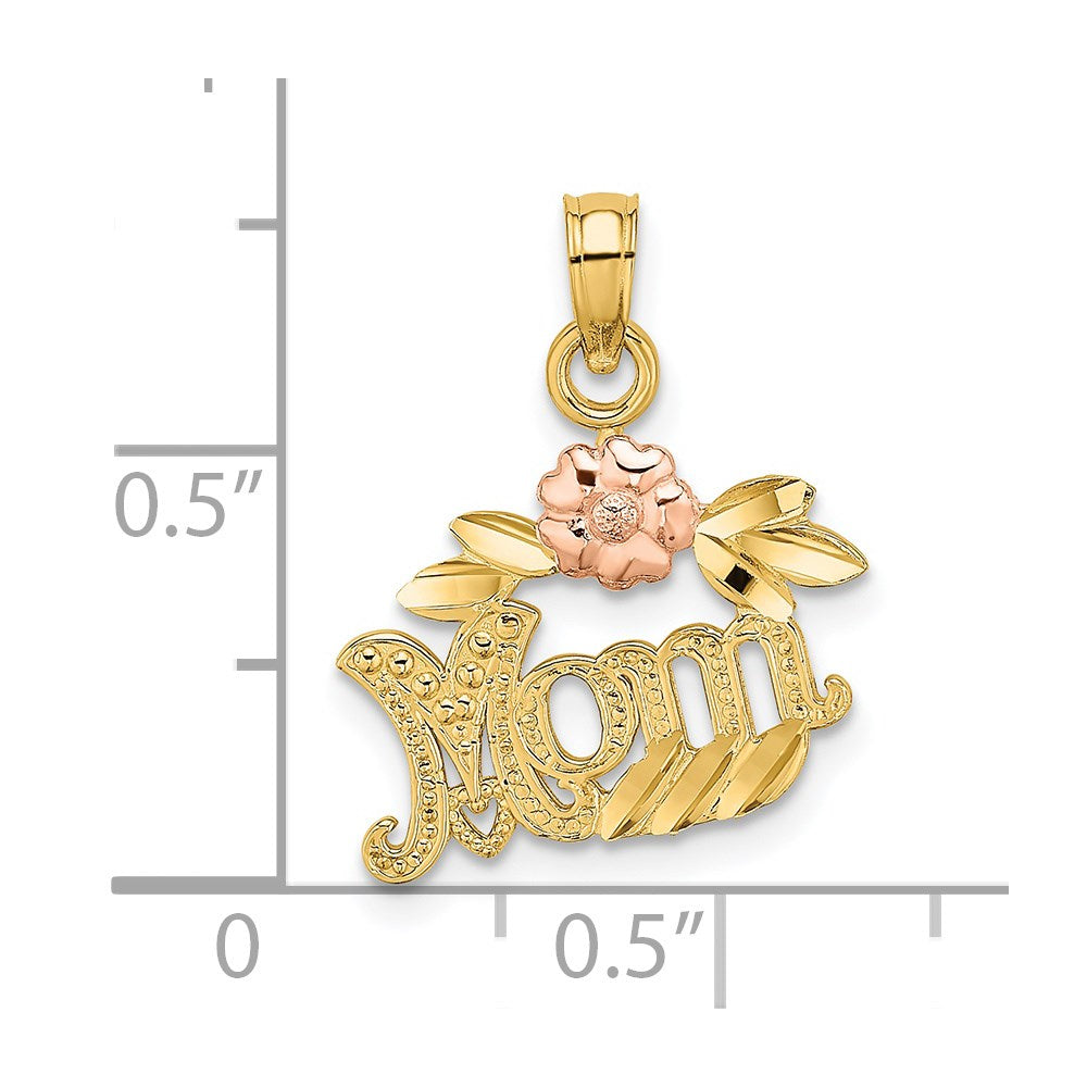 14K Two-Tone Textured Scroll W/ Flower Mom Charm