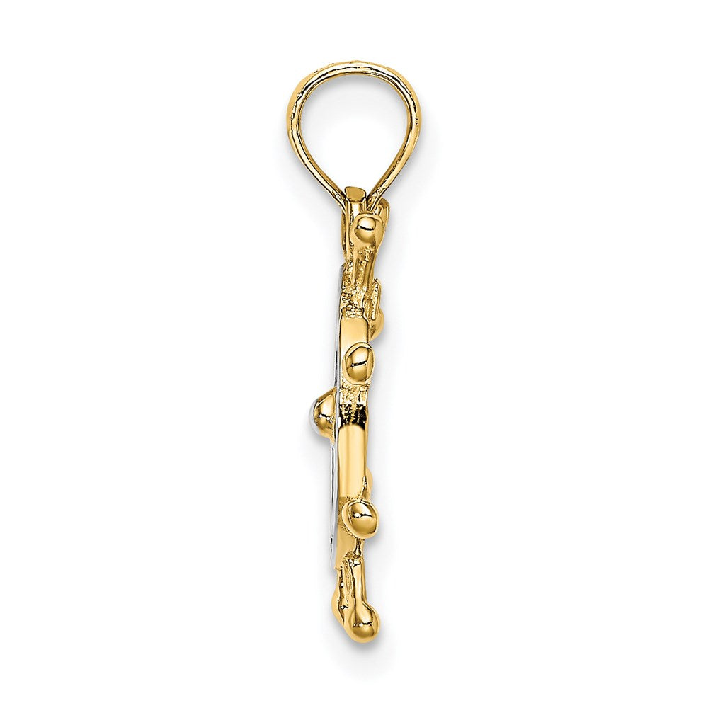 14K Yellow & Rhodium W/ 2-D Ship Wheel Charm