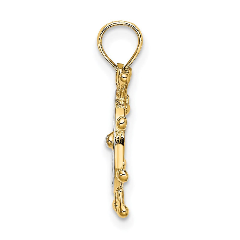 14K Yellow & Rhodium W/ 2-D Ship Wheel Charm