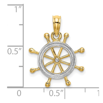 14K Yellow & Rhodium W/ 2-D Ship Wheel Charm
