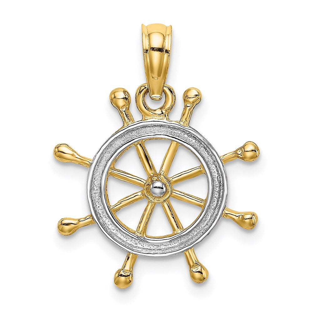 14K Yellow & Rhodium W/ 2-D Ship Wheel Charm