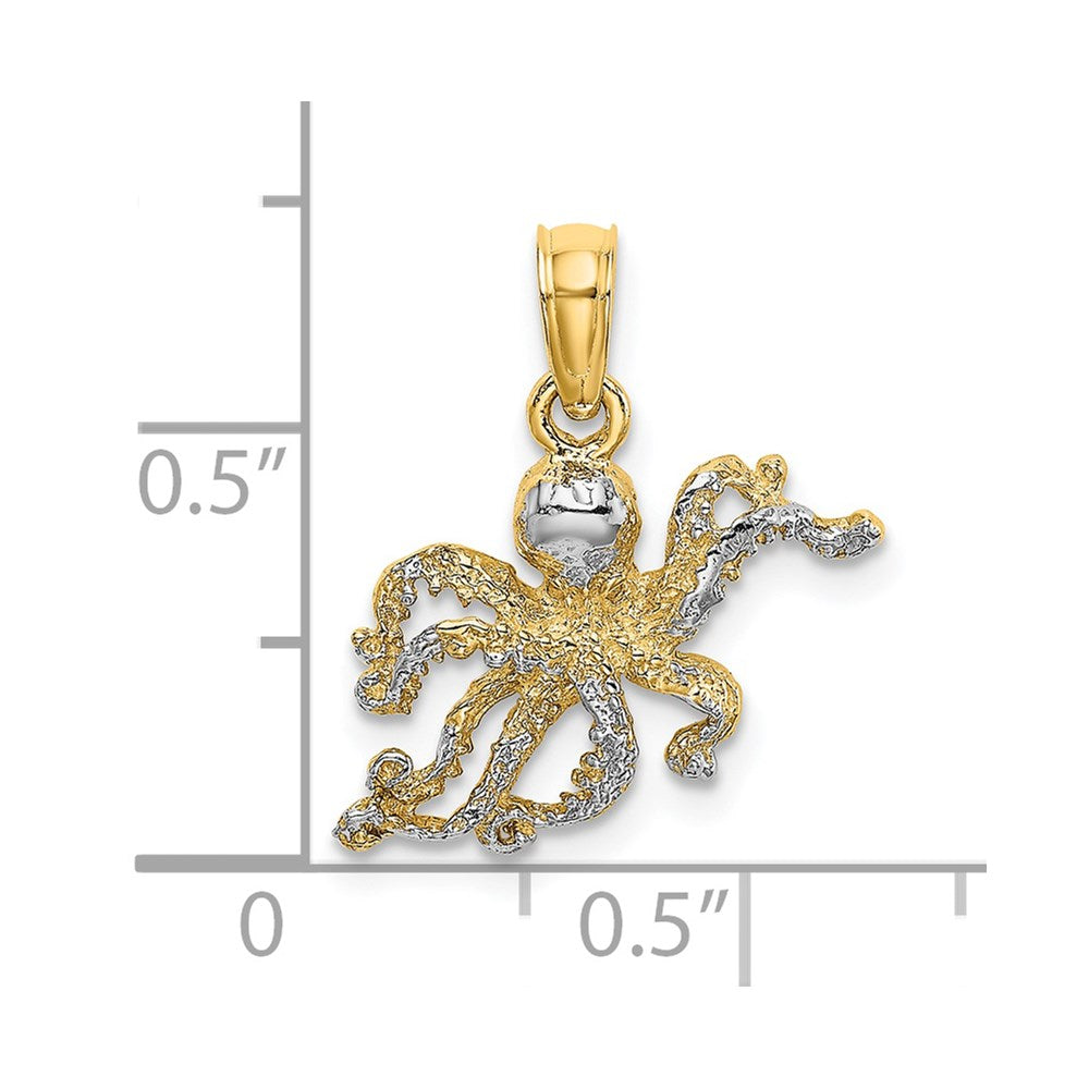 14K Yellow & Rhodium W/ Textured Octopus Charm