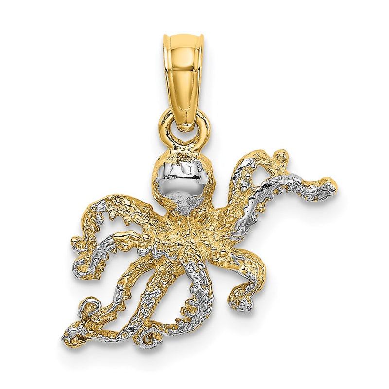 14K Yellow & Rhodium W/ Textured Octopus Charm