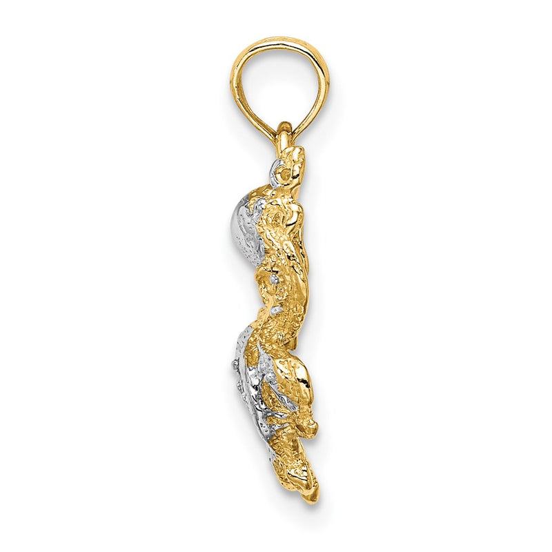 14K Yellow & Rhodium With White Textured Octopus Charm