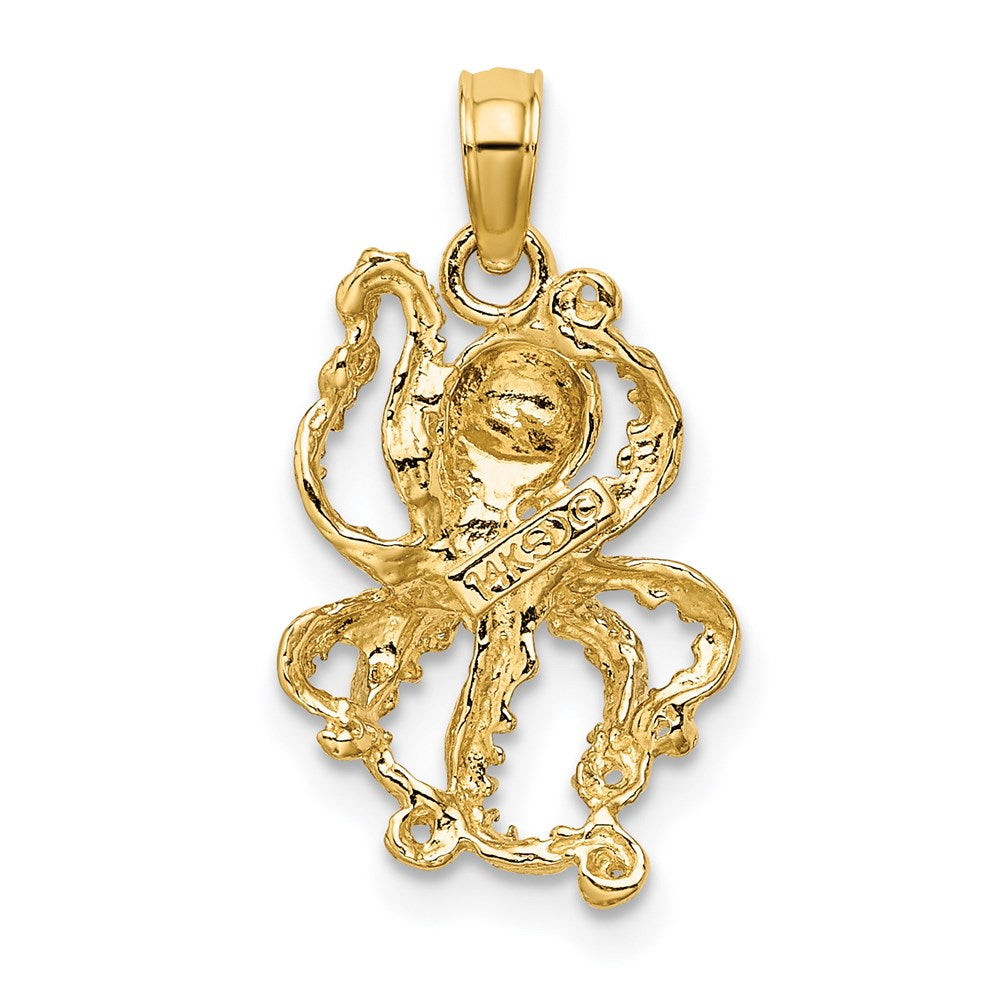 14K Yellow & Rhodium With White Textured Octopus Charm