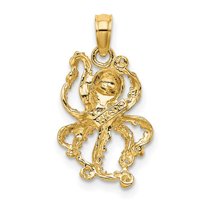 14K Yellow & Rhodium With White Textured Octopus Charm