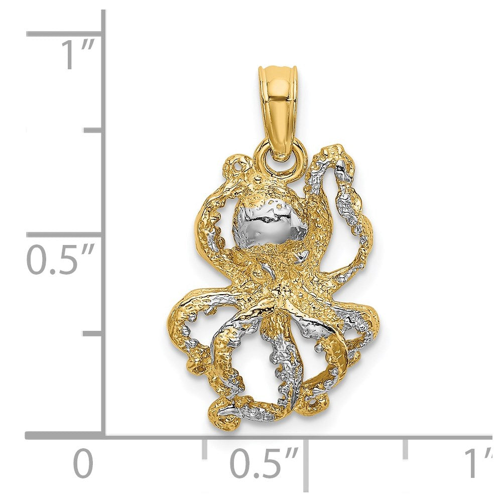 14K Yellow & Rhodium With White Textured Octopus Charm