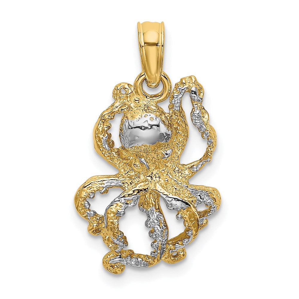 14K Yellow & Rhodium With White Textured Octopus Charm