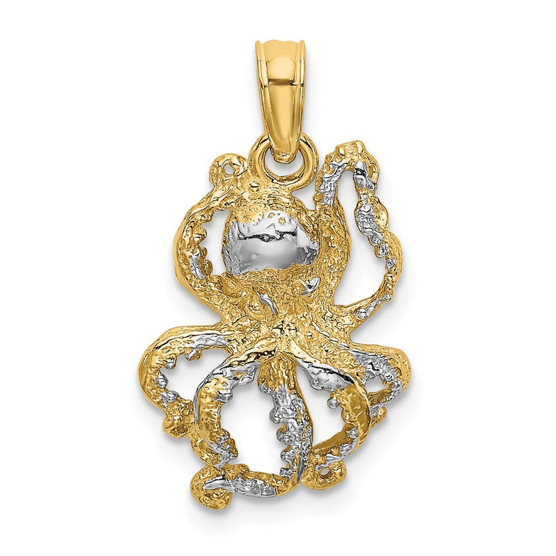 14K Yellow & Rhodium With White Textured Octopus Charm