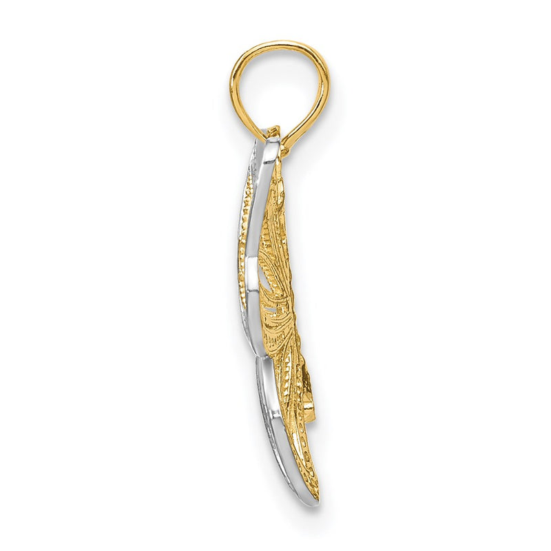 14K Yellow & Rhodium W/Rhodium Butterfly W/ White Beaded Wings Charm