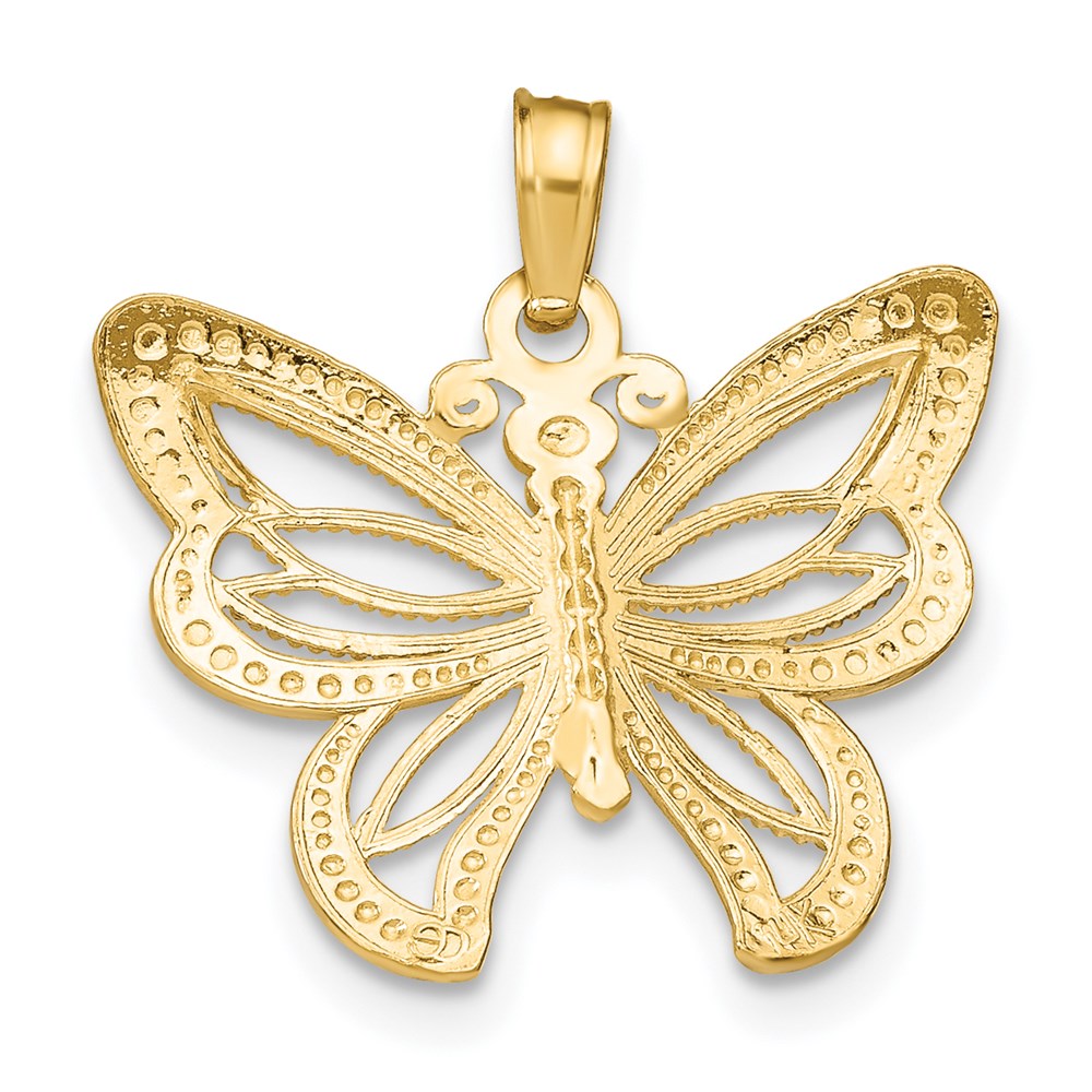 14K Yellow & Rhodium W/Rhodium Butterfly W/ White Beaded Wings Charm