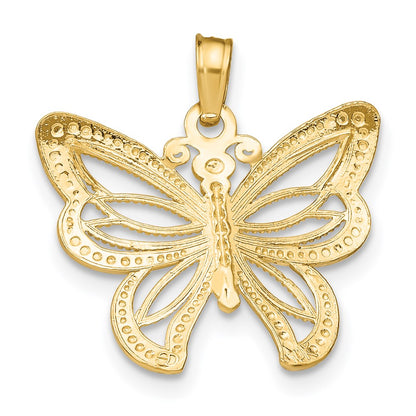 14K Yellow & Rhodium W/Rhodium Butterfly W/ White Beaded Wings Charm