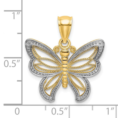 14K Yellow & Rhodium W/Rhodium Butterfly W/ White Beaded Wings Charm