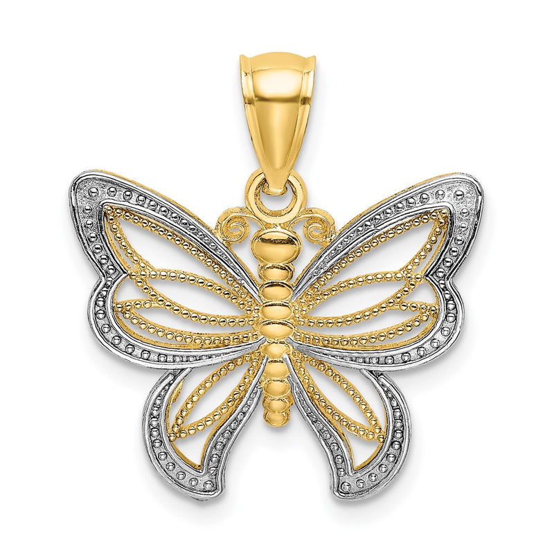 14K Yellow & Rhodium W/Rhodium Butterfly W/ White Beaded Wings Charm