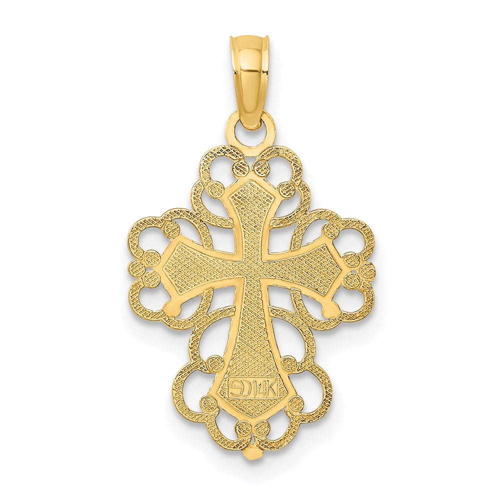 14K Yellow & Rhodium W/ Beaded Lace Trim Cross Charm